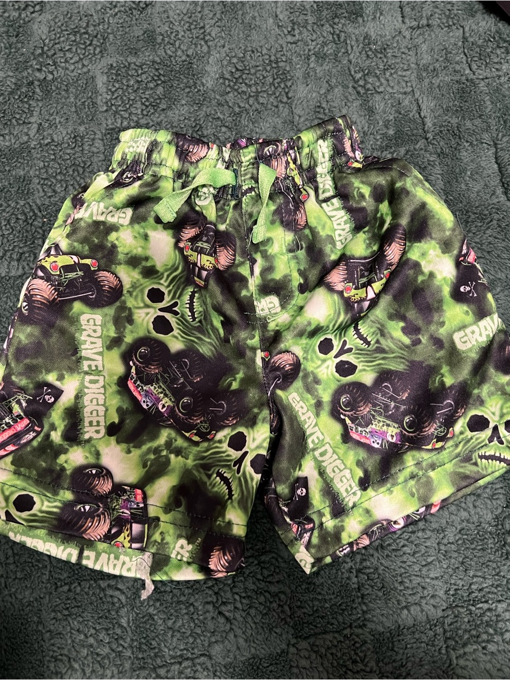 Green Grave Digger Monster Truck Boys Shorts 3T